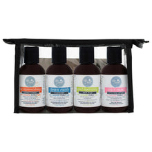 Load image into Gallery viewer, Front image of mini bundle products including the mini tlc replenishing conditioner, mini clean curls cleanser, mini go-2 hydrating milk, mini curl ease styling lotion in the included carrying case